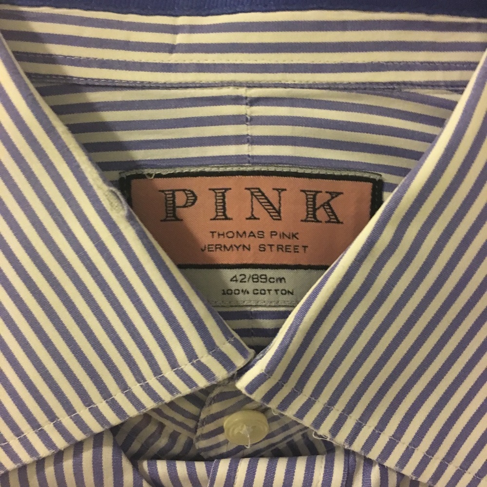 Thomas Pink Blue and White Striped Dress Shirt